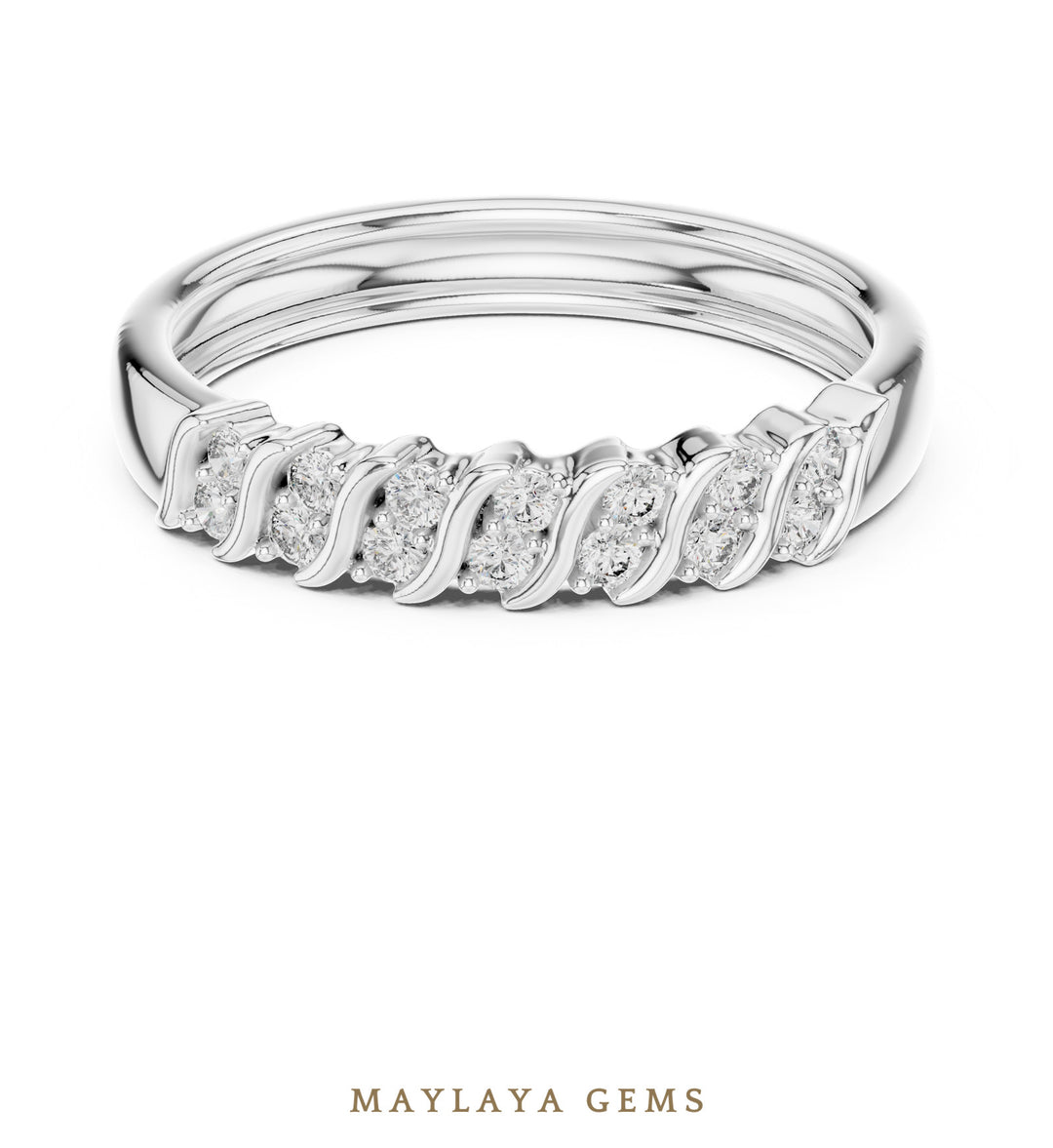 Maylaya Gems leaf link band lab-grown diamond band in white gold