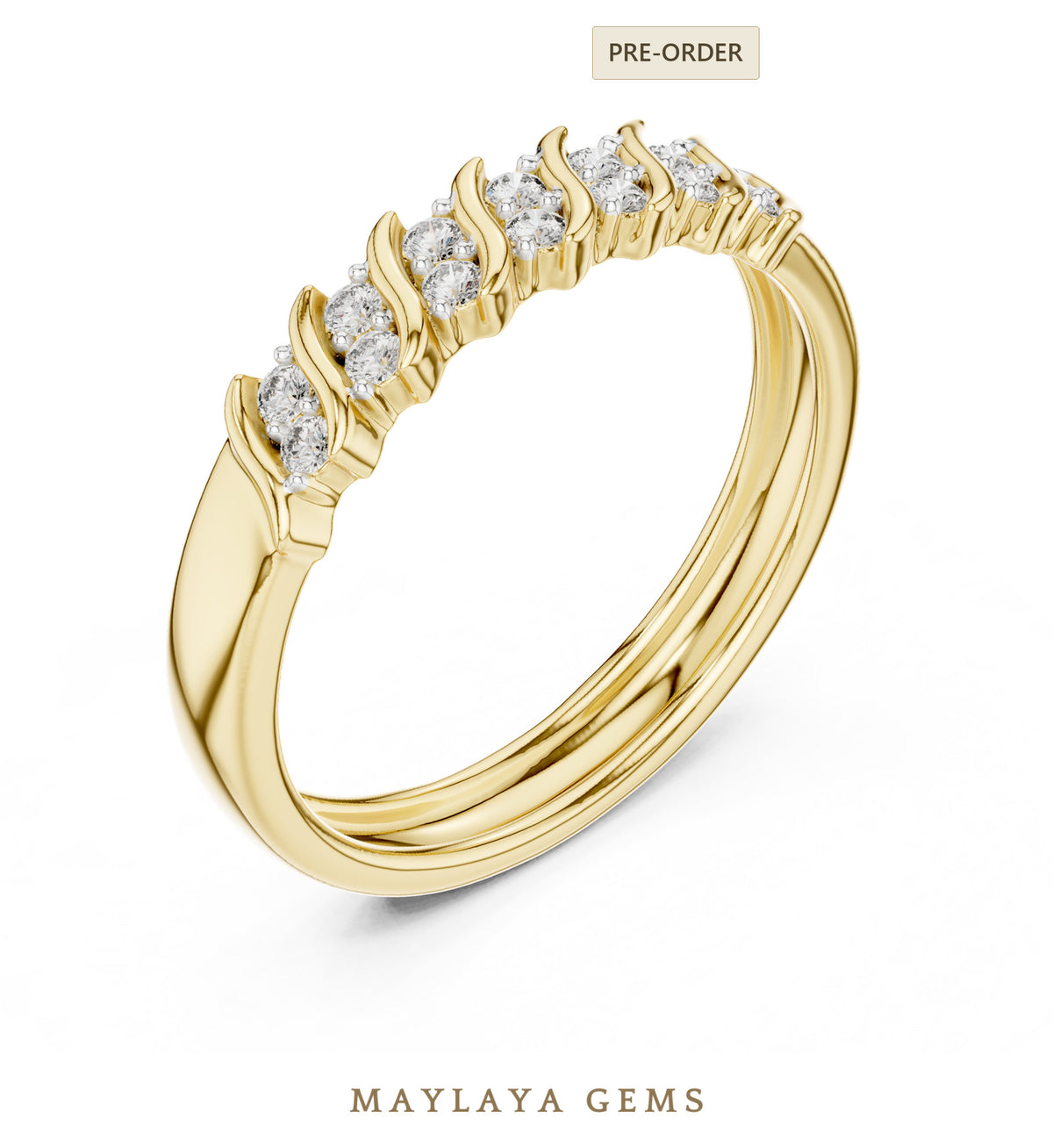 Maylaya gems leaf link band lab grown diamond band in yellow gold
