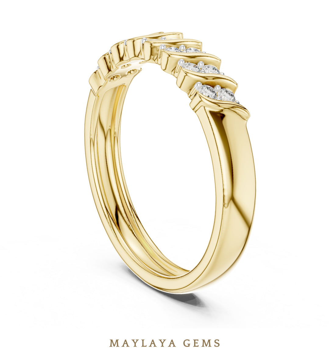 Maylaya Gems leaf link band lab-grown diamond band in yellow gold