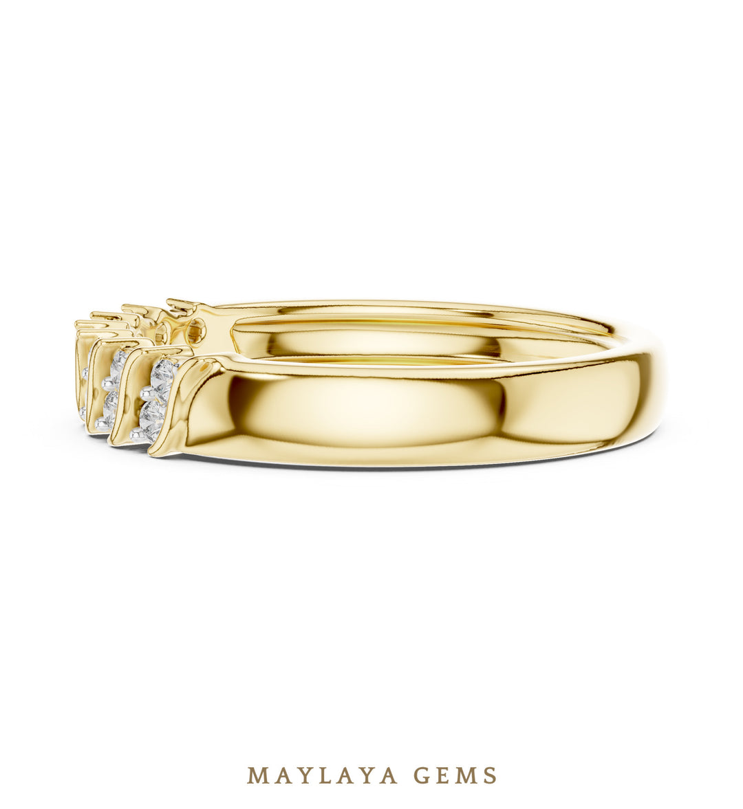 Maylaya Gems leaf link band lab-grown diamond band in yellow gold