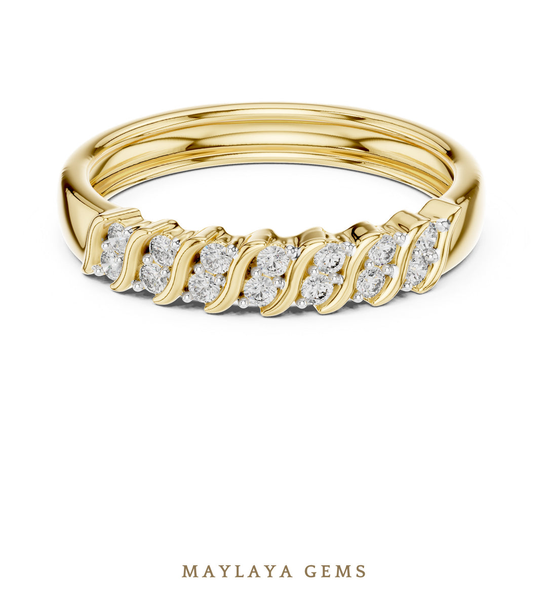 Maylaya Gems leaf link band lab-grown diamond band in yellow gold