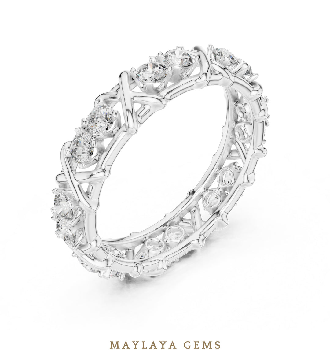 Maylaya Gems cross link eternity band lab-grown diamond band in white gold
