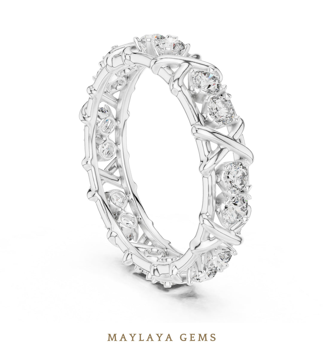 Maylaya Gems cross link eternity band lab-grown diamond band in white gold
