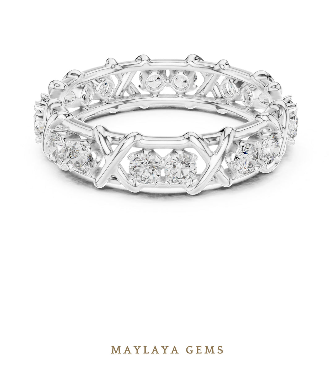 Maylaya Gems cross link eternity band lab-grown diamond band in white gold