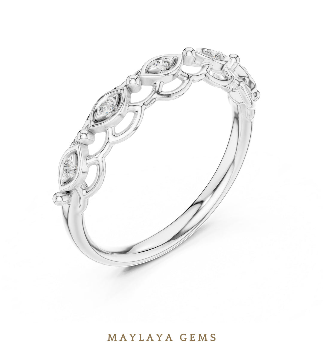 Maylaya Gems marquise motif link band lab-grown diamond band in white gold