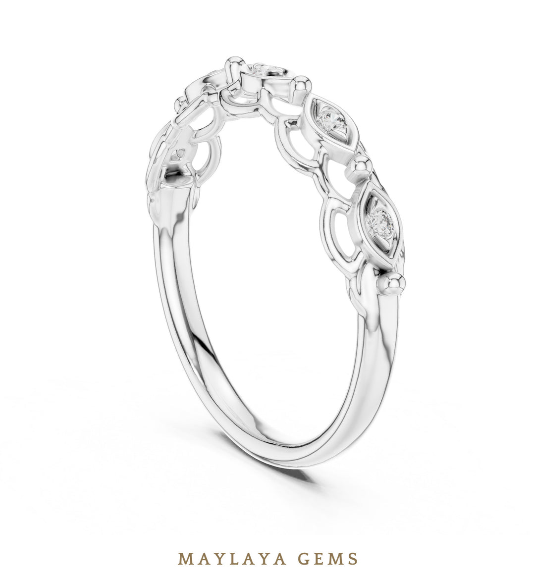 Maylaya Gems marquise motif link band lab-grown diamond band in white gold