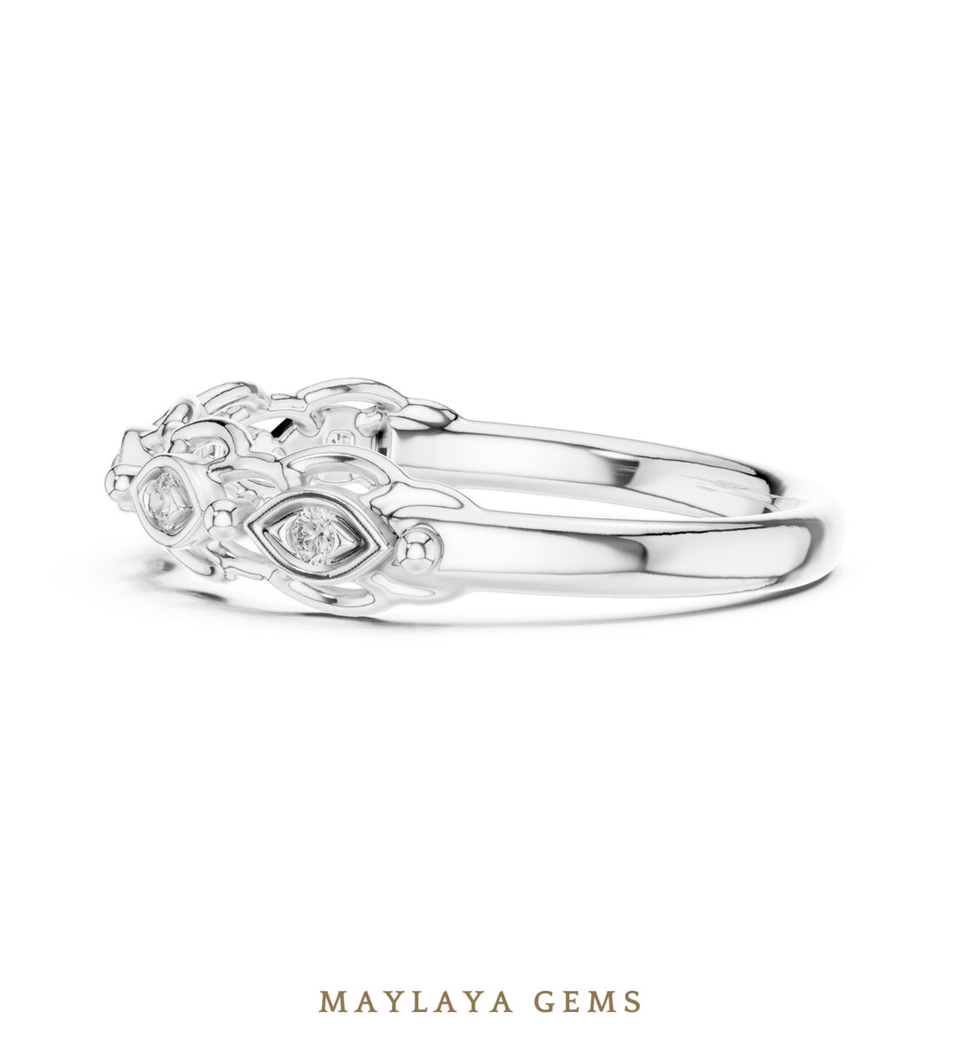 Maylaya Gems marquise motif link band lab-grown diamond band in white gold
