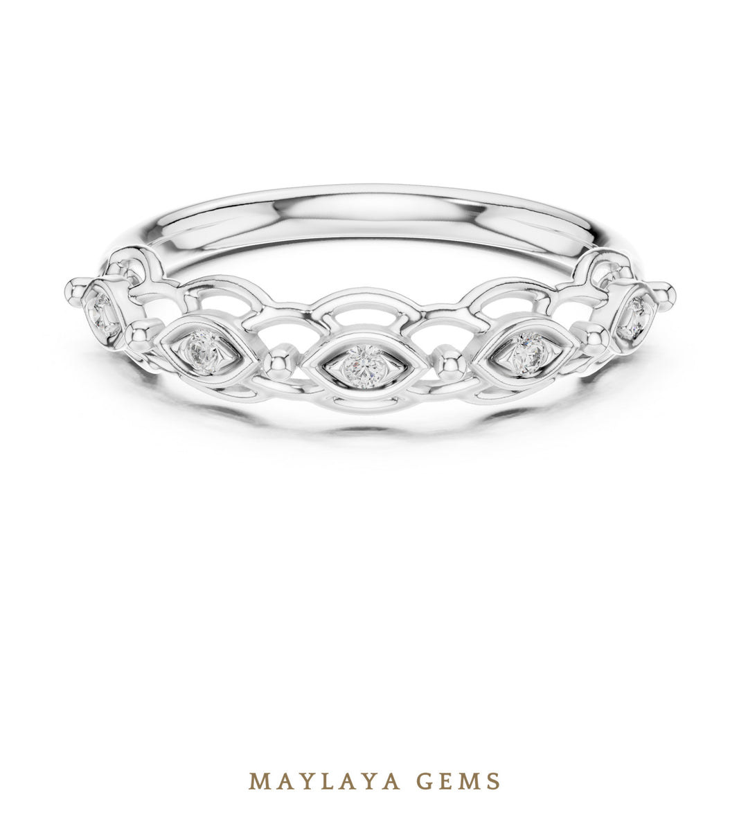 Maylaya Gems marquise motif link band lab-grown diamond band in white gold