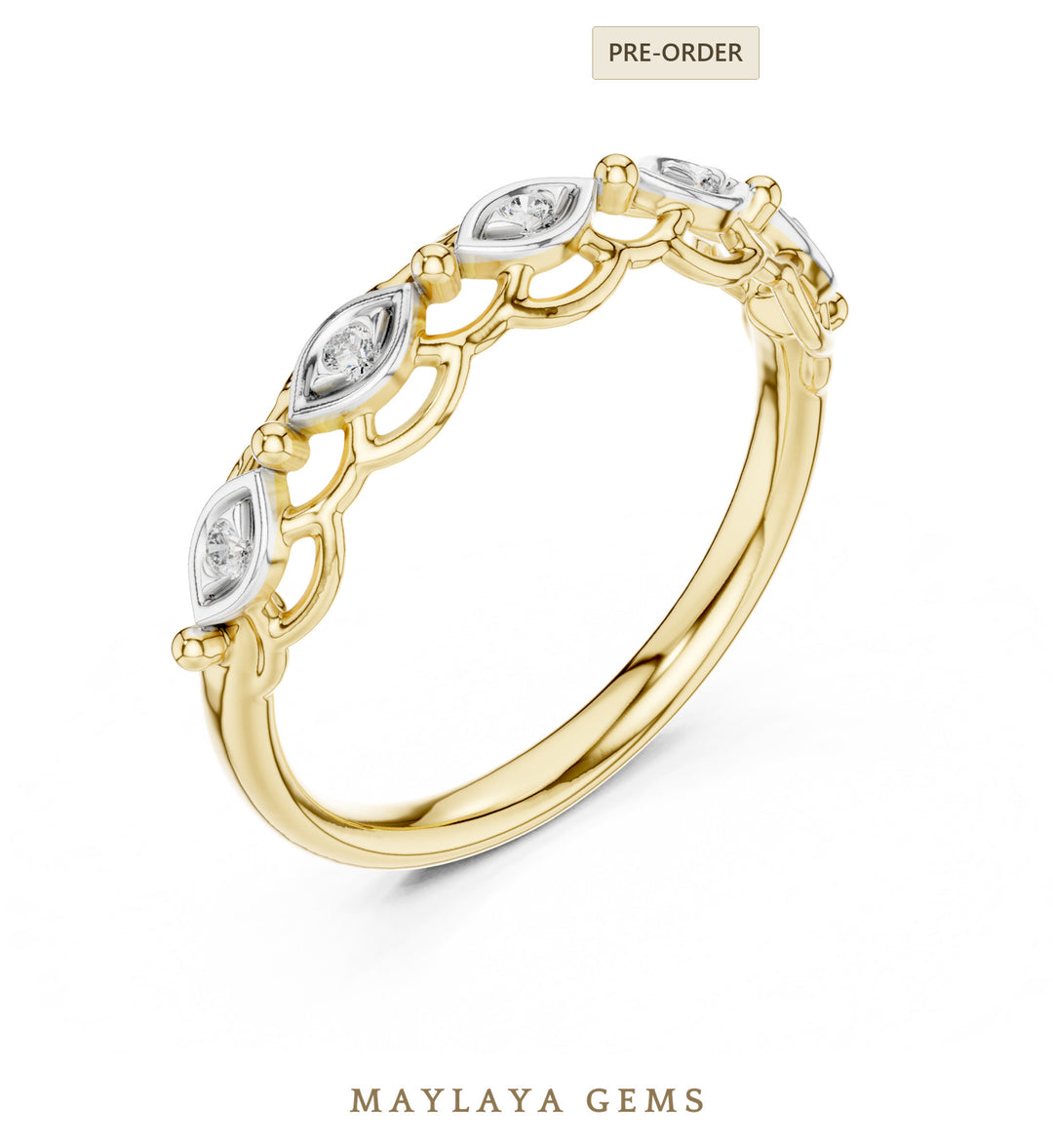 Maylaya Gems marquise motif link band lab-grown diamond band in yellow gold