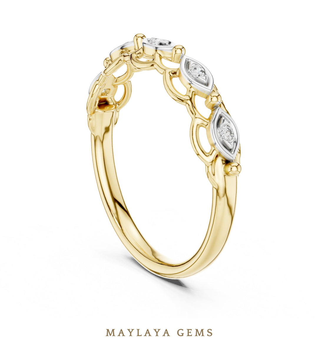 Maylaya Gems marquise motif link band lab-grown diamond band in yellow gold