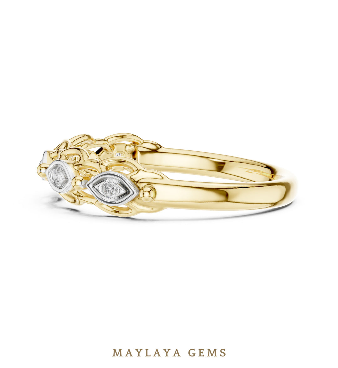 Maylaya Gems marquise motif link band lab-grown diamond band in yellow gold