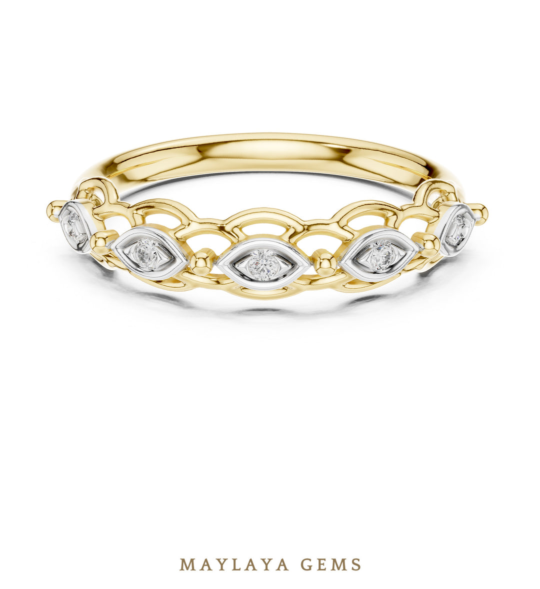 Maylaya Gems marquise motif link band lab-grown diamond band in yellow gold
