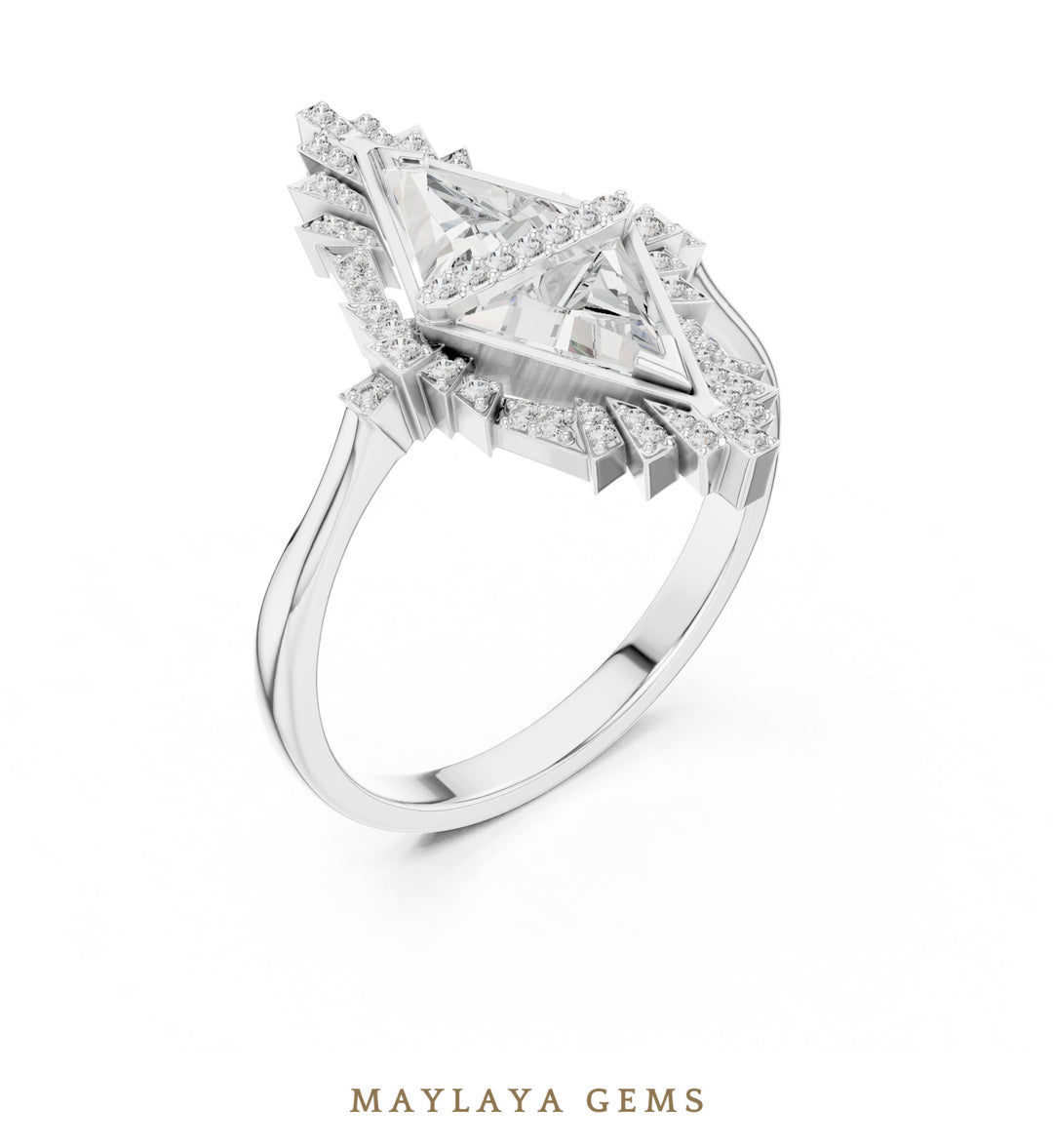 Maylaya Gems triangle geometric toi et moi lab-grown diamond ring in white gold