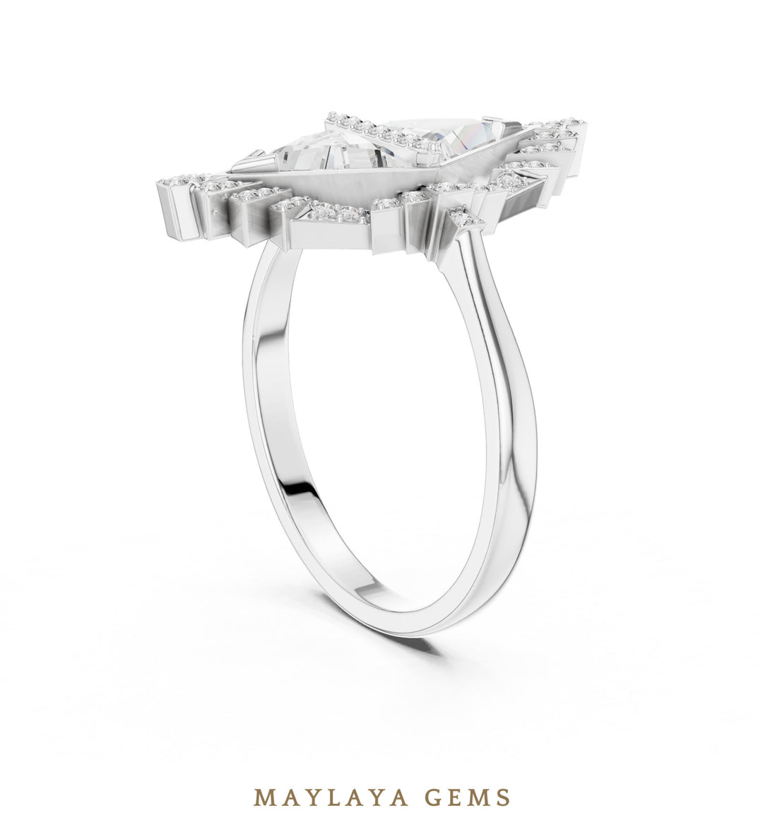 Maylaya Gems triangle geometric toi et moi lab-grown diamond ring in white gold