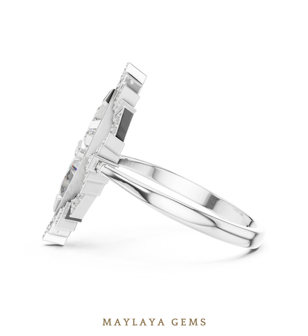 Maylaya Gems triangle geometric toi et moi lab-grown diamond ring in white gold