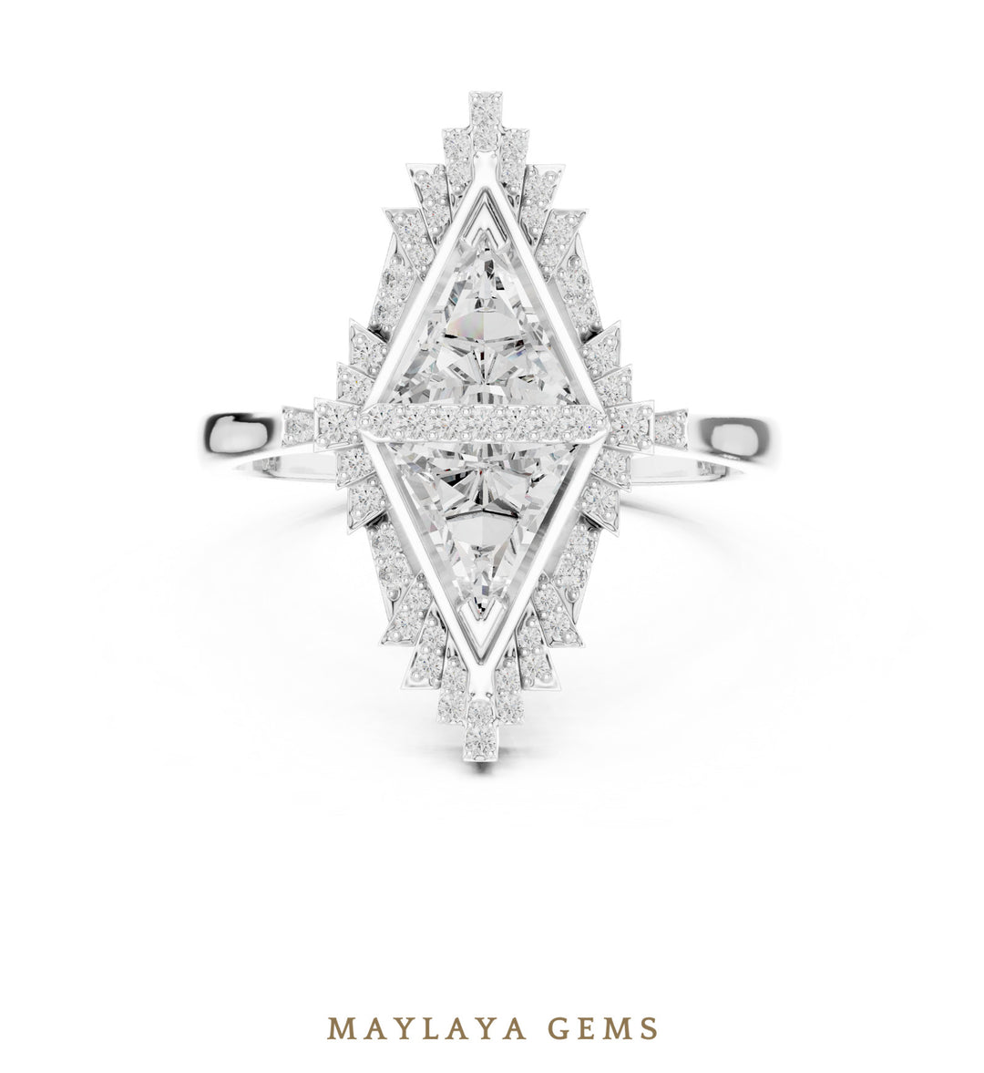 Maylaya Gems triangle geometric toi et moi lab-grown diamond ring in white gold