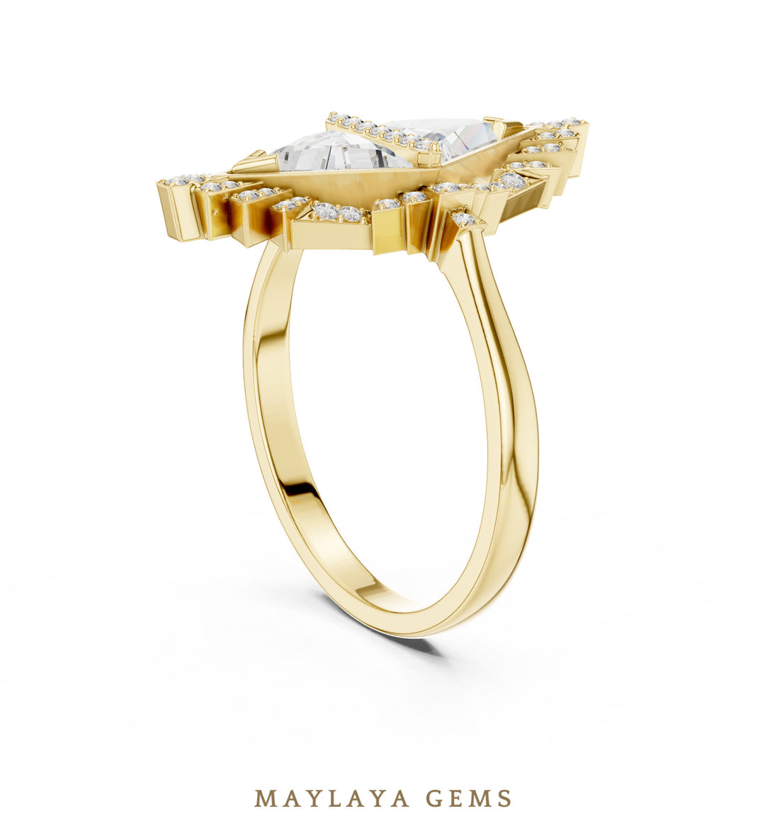 Maylaya Gems triangle geometric toi et moi lab-grown diamond ring in yellow gold