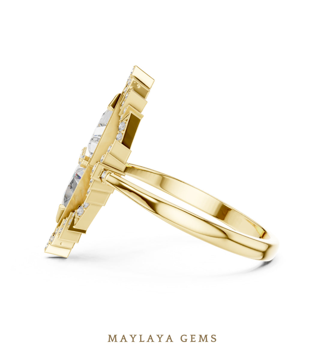Maylaya Gems triangle geometric toi et moi lab-grown diamond ring in yellow gold