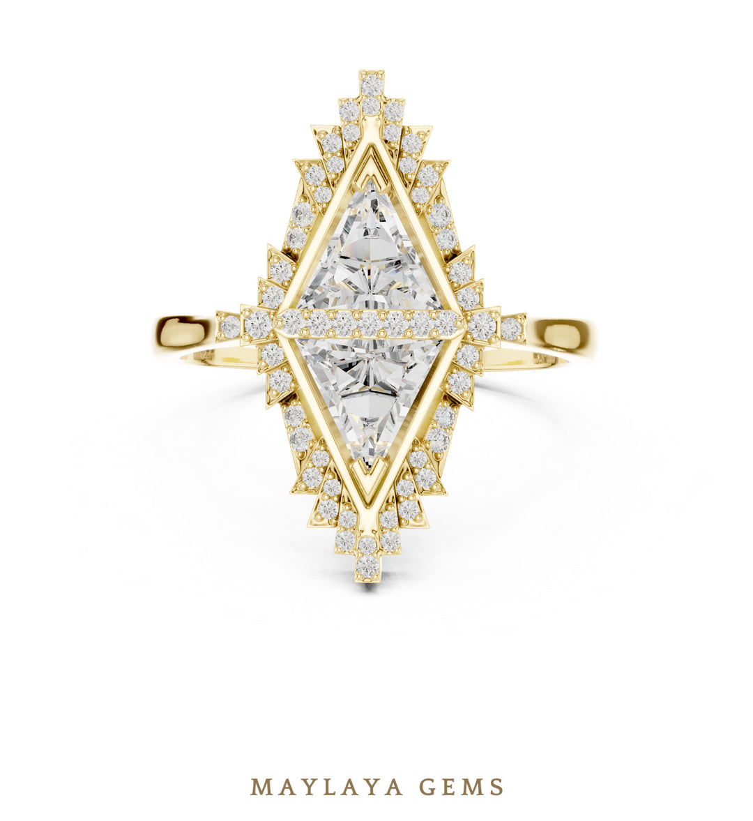 Maylaya Gems triangle geometric toi et moi lab-grown diamond ring in yellow gold