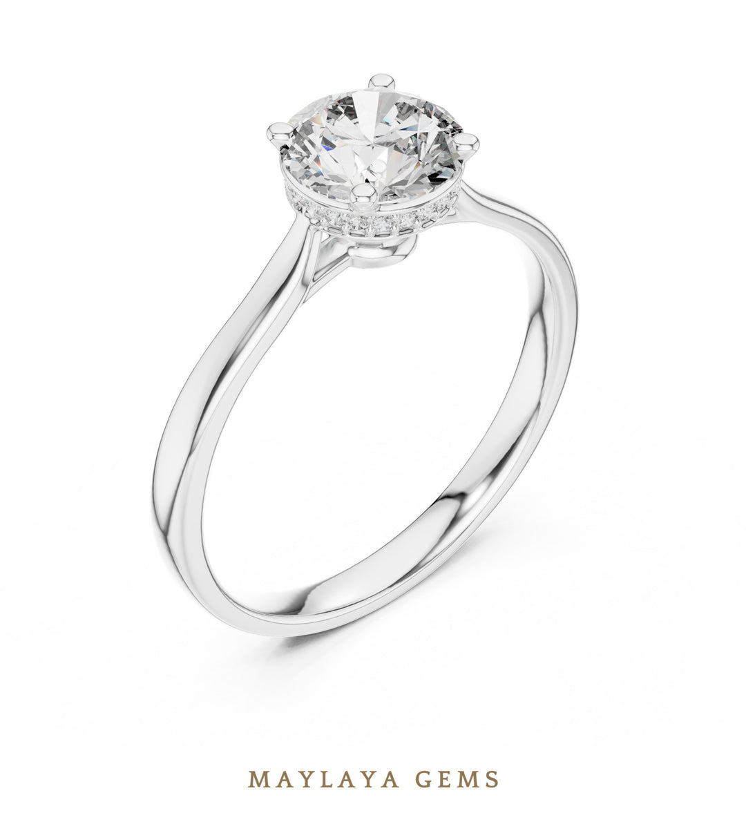 Maylaya Gems round hidden halo lab-grown diamond ring in white gold