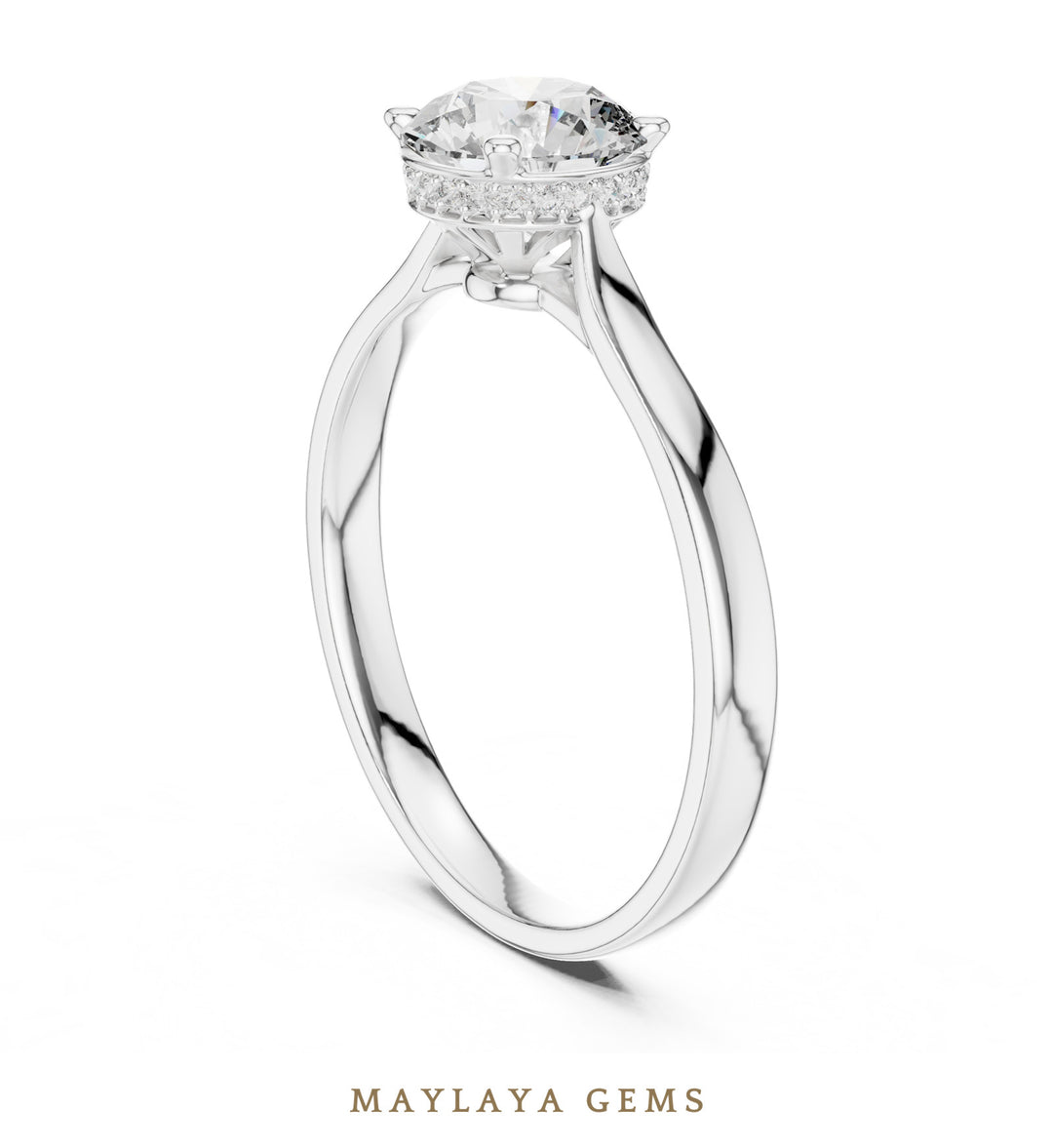Maylaya Gems round hidden halo lab-grown diamond ring in white gold