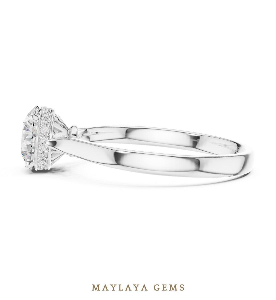 Maylaya Gems round hidden halo lab-grown diamond ring in white gold