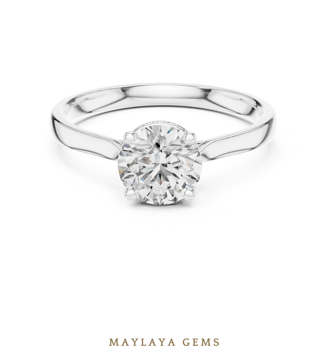 Maylaya Gems round hidden halo lab-grown diamond ring in white gold