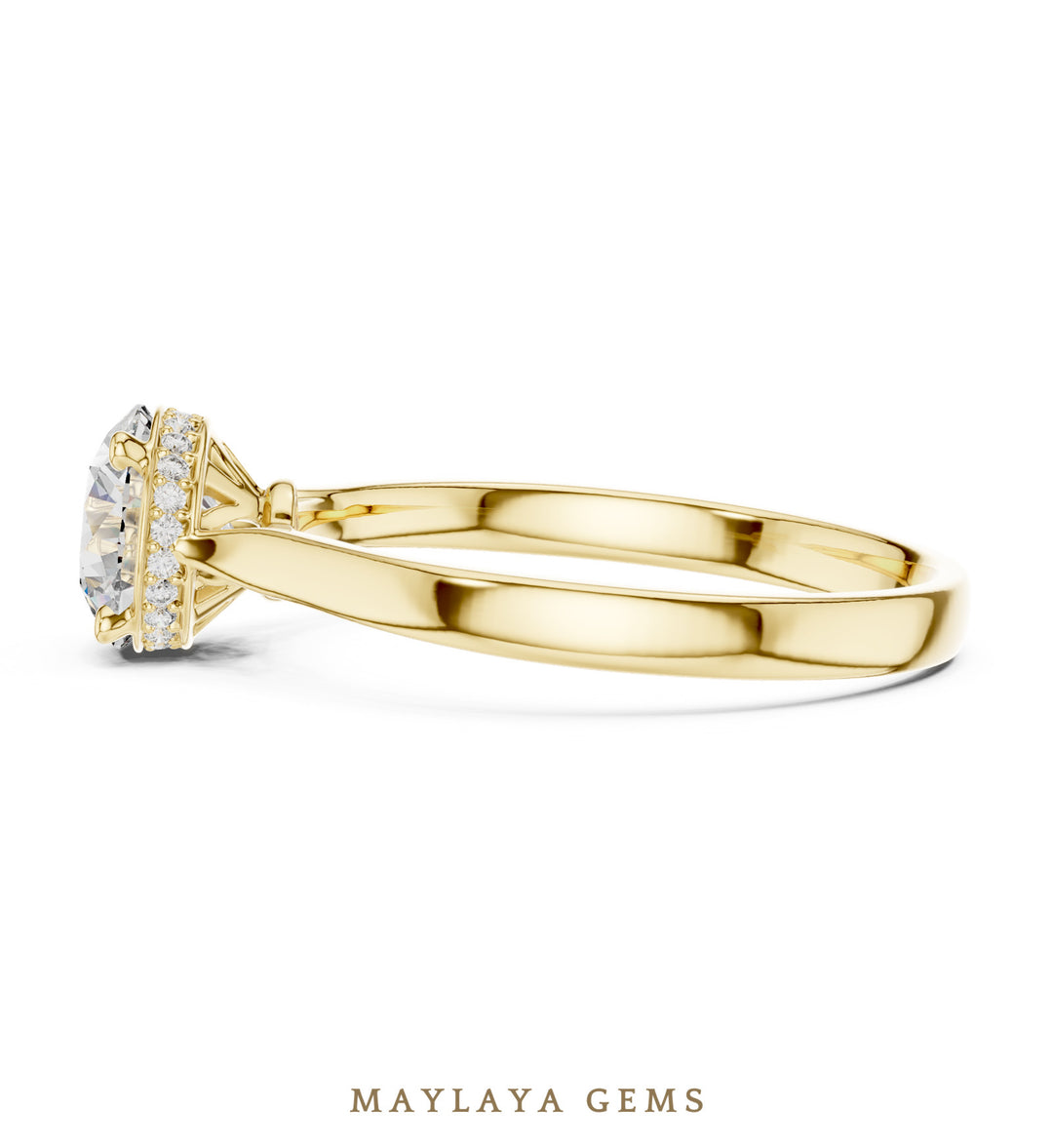 Maylaya Gems round hidden halo lab-grown diamond ring in yellow gold