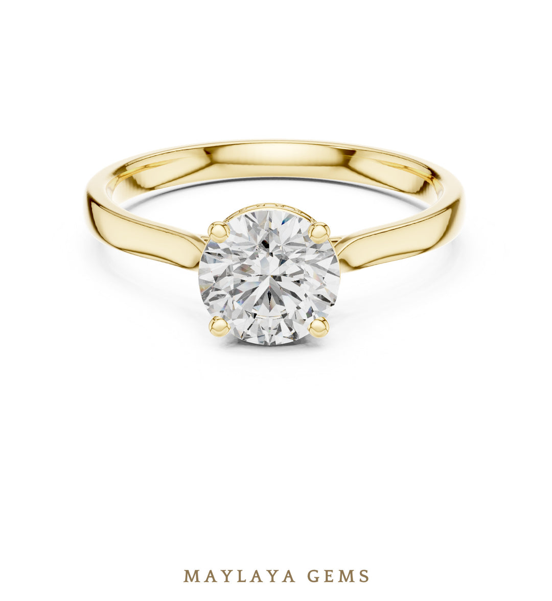 Maylaya Gems round hidden halo lab-grown diamond ring in yellow gold