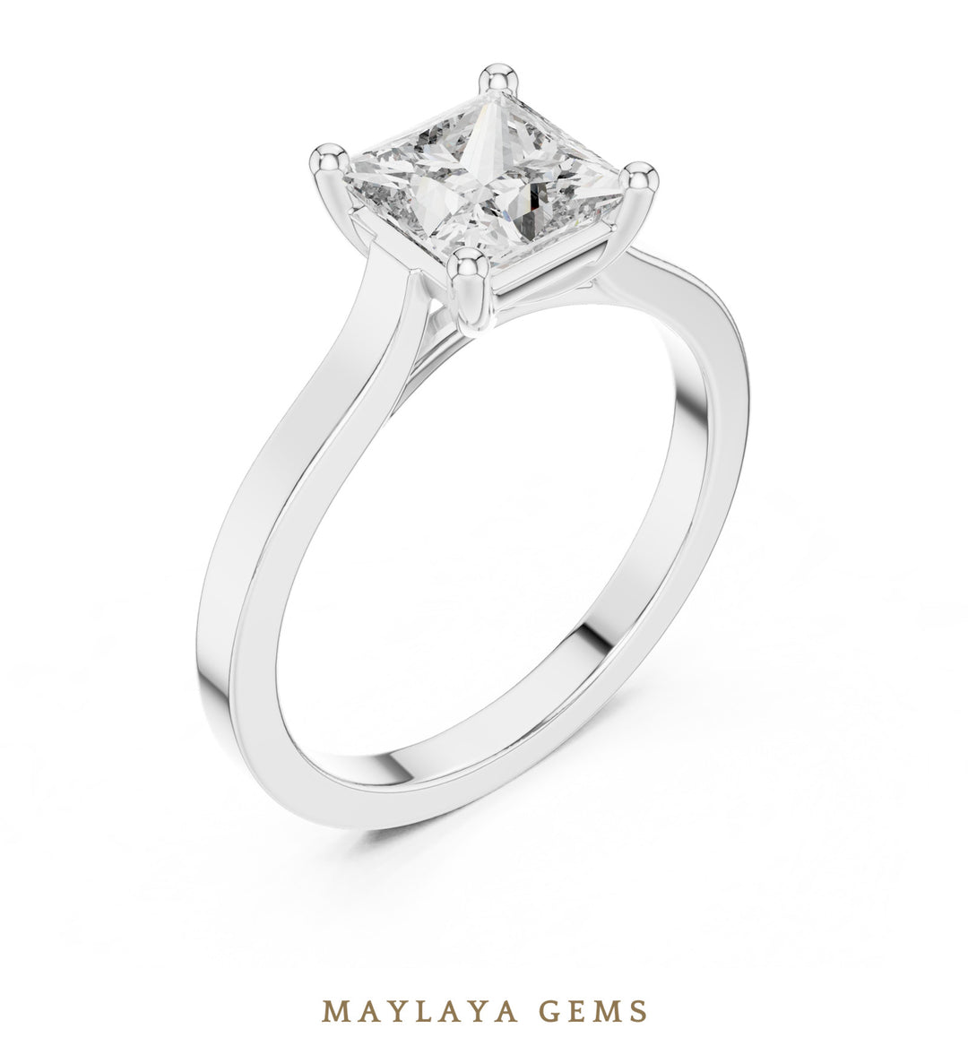 Maylaya Gems princess solitaire lab-grown diamond ring in white gold