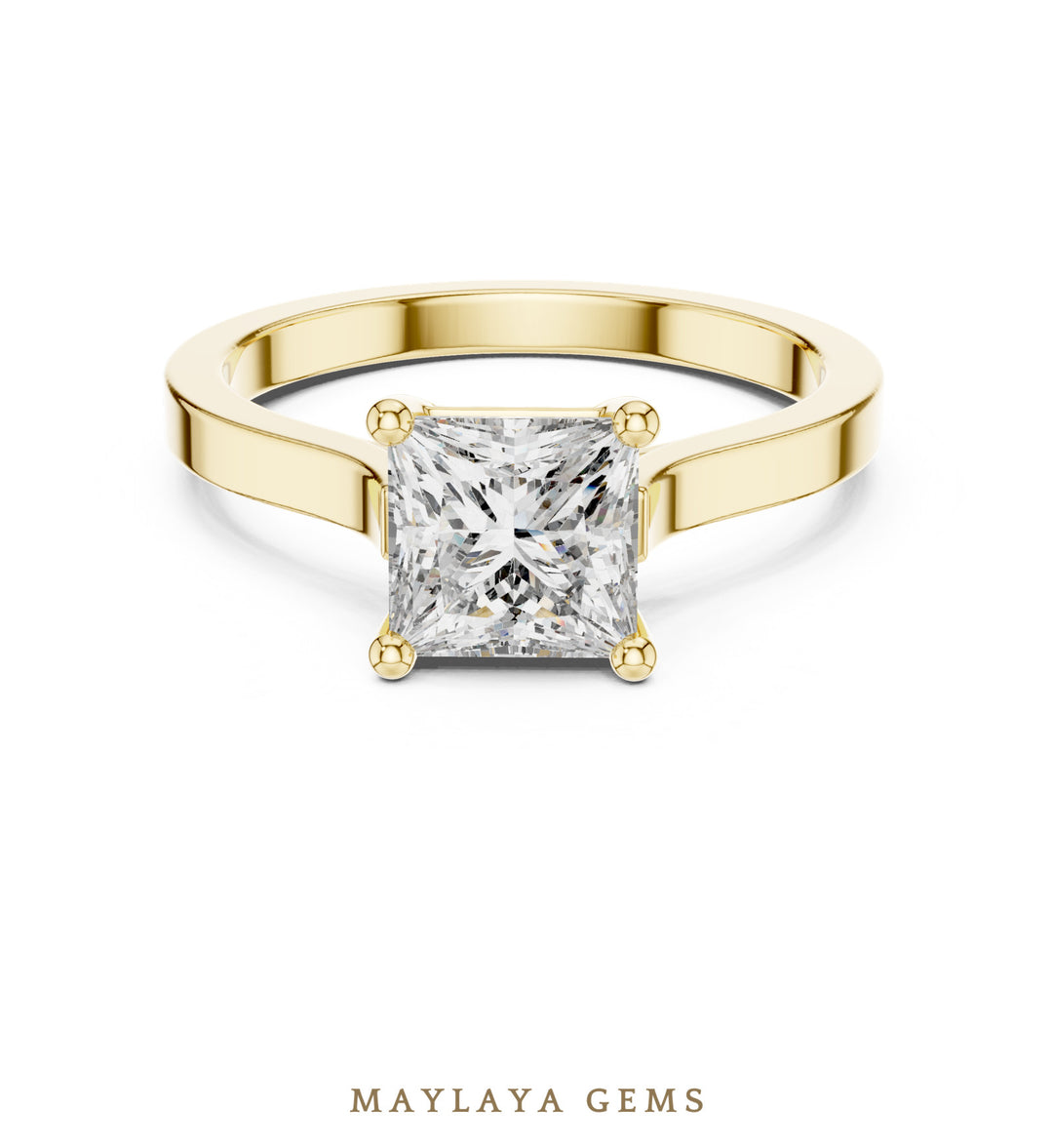 Maylaya Gems princess solitaire lab-grown diamond ring in yellow gold