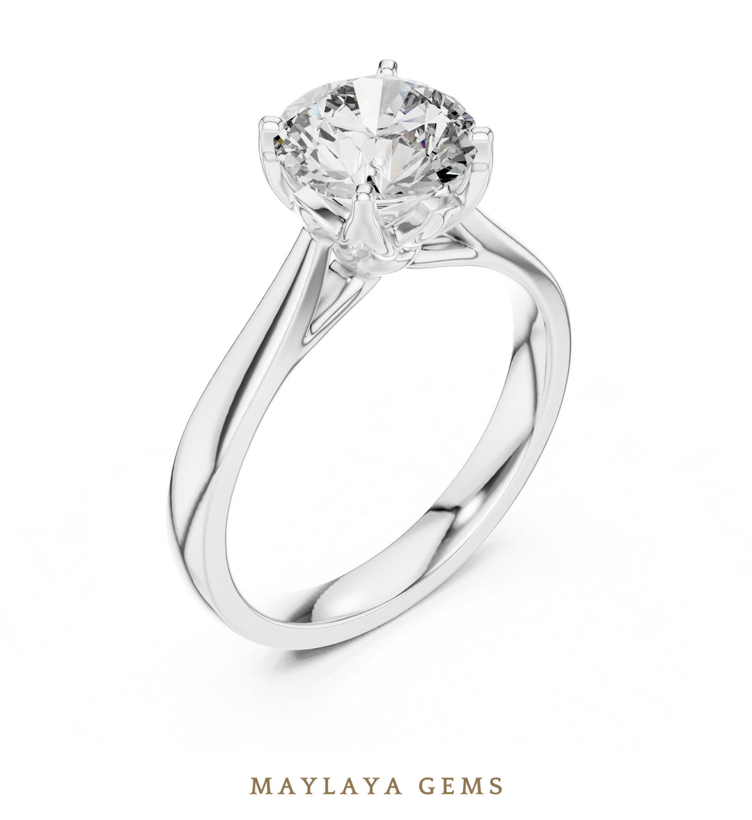 Maylaya Gems round cathedral solitaire lab-grown diamond ring in white gold