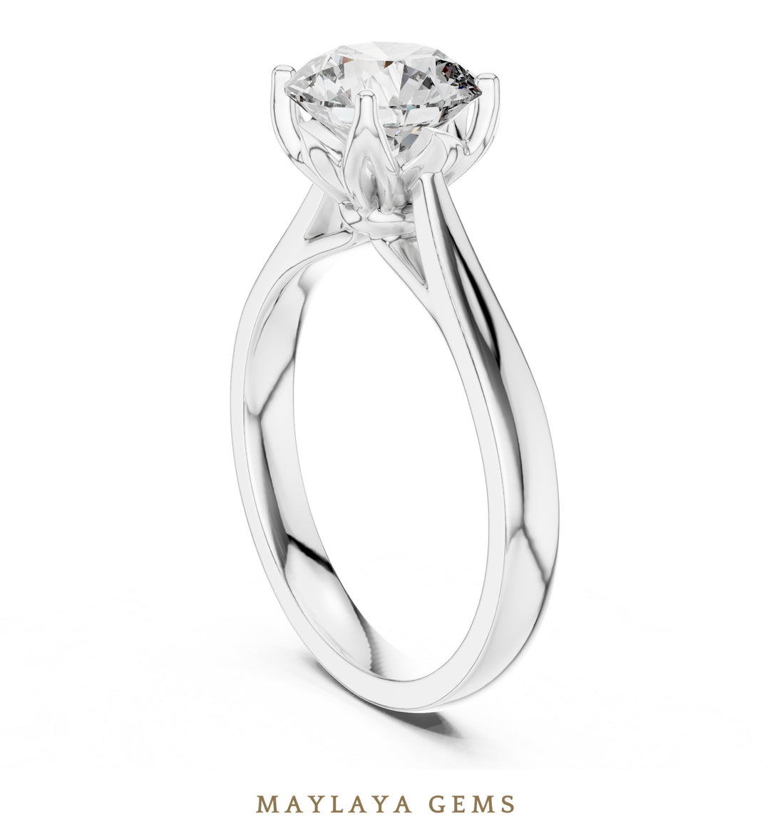 Maylaya Gems round cathedral solitaire lab-grown diamond ring in white gold