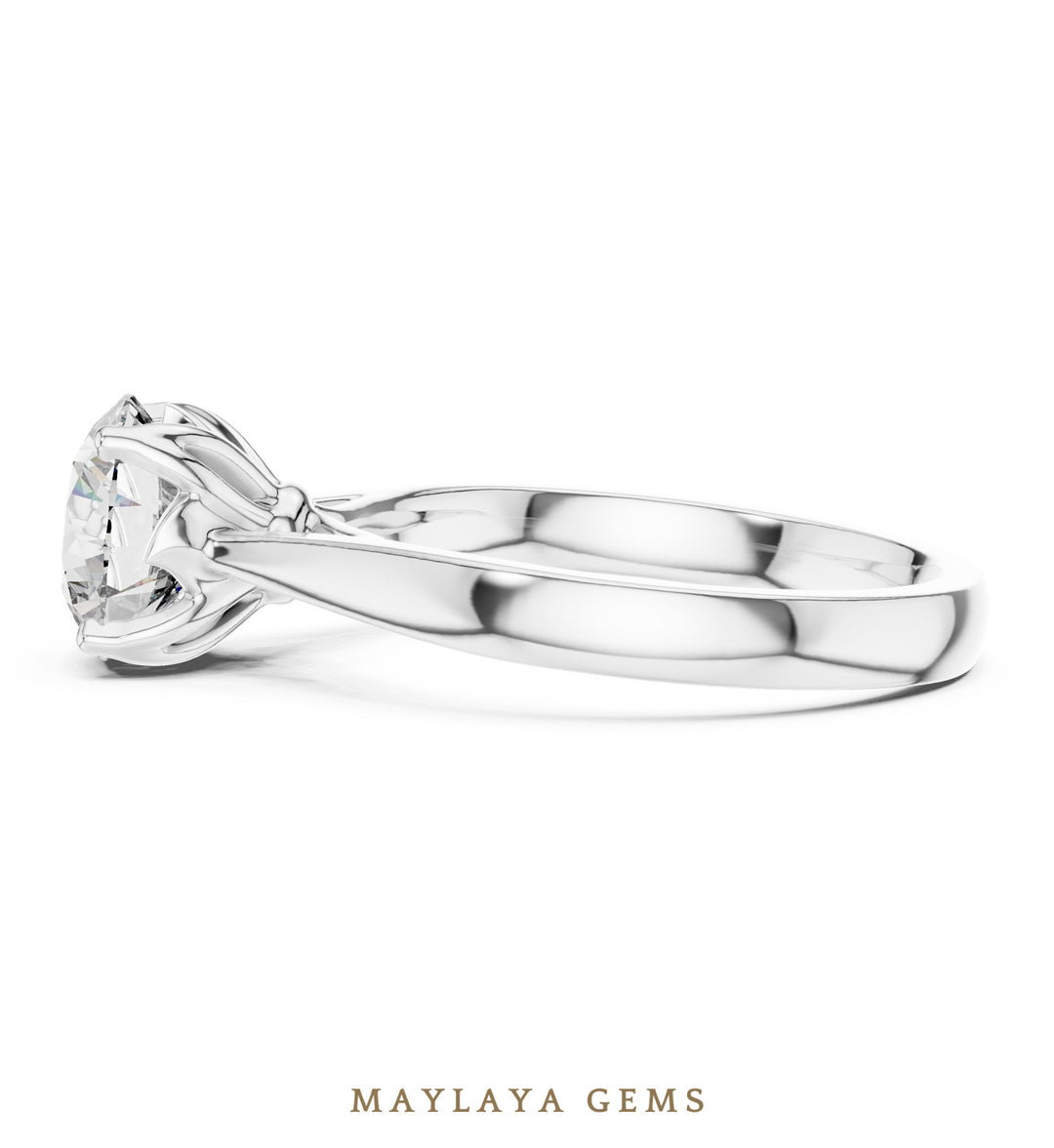 Maylaya Gems round cathedral solitaire lab-grown diamond ring in white gold