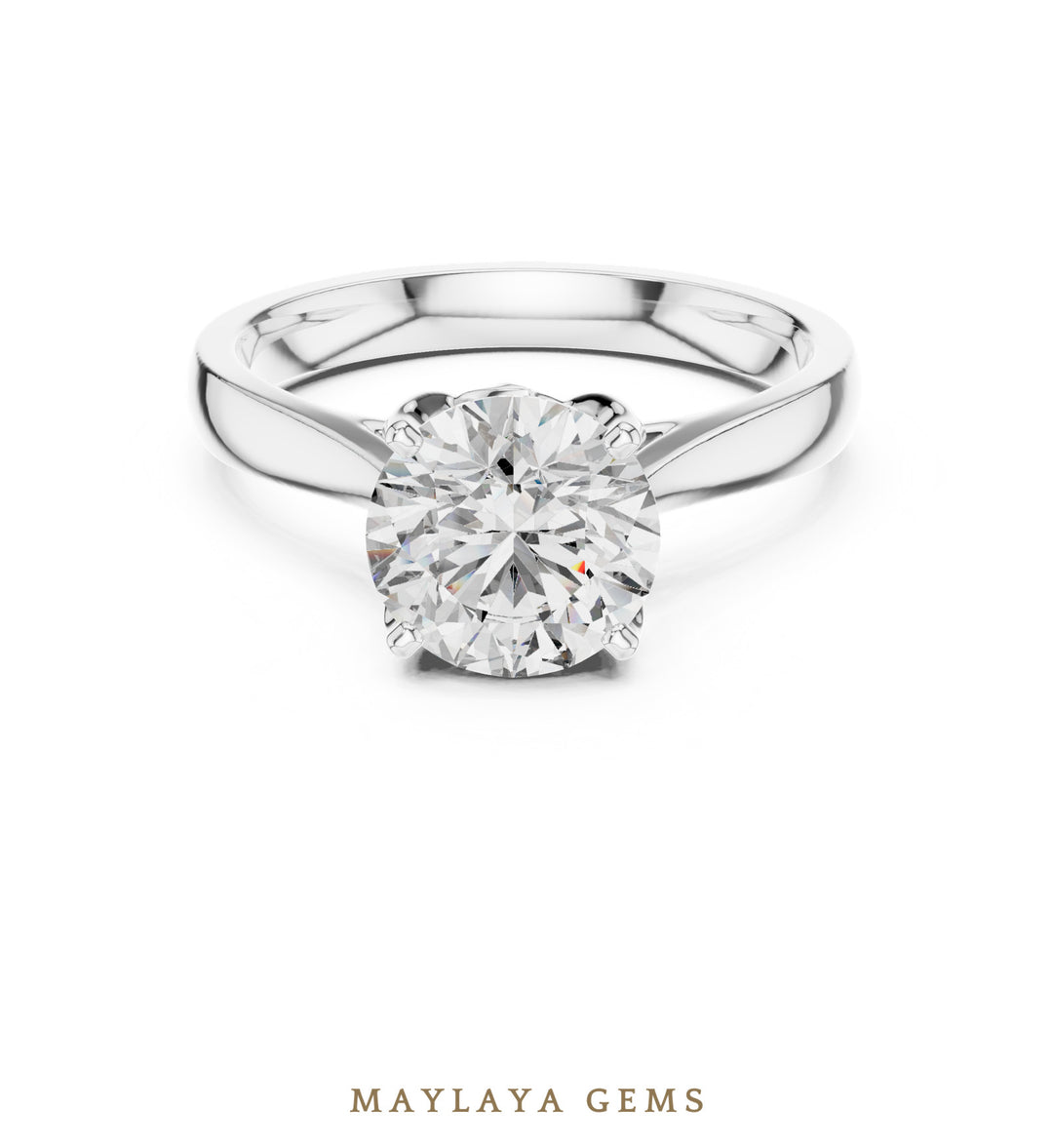 Maylaya Gems round cathedral solitaire lab-grown diamond ring in white gold