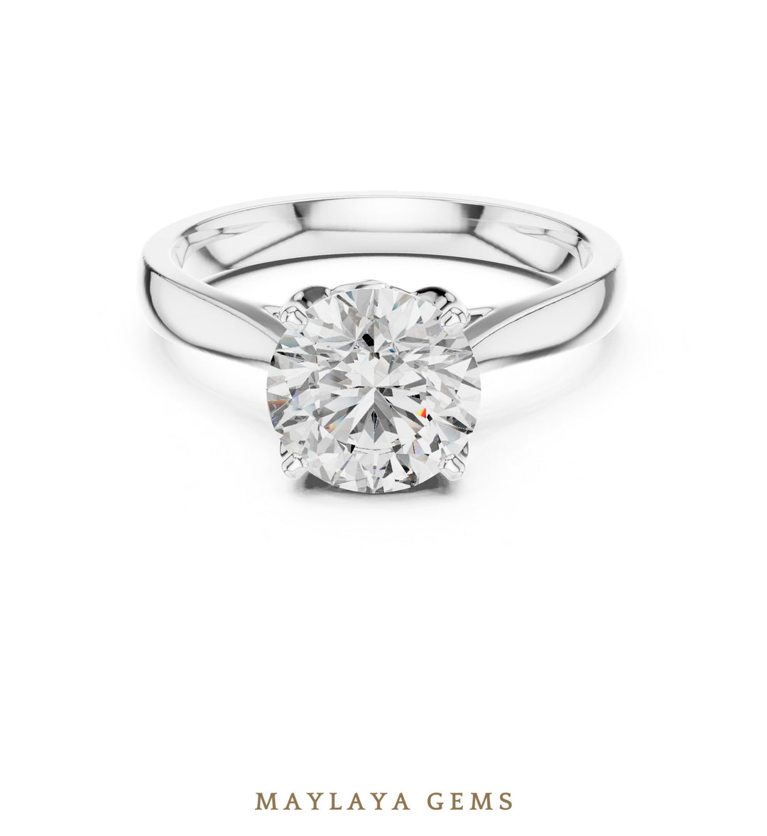 Maylaya Gems round cathedral solitaire lab-grown diamond ring in white gold