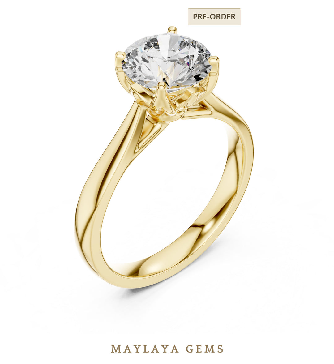 Maylaya Gems round cathedral solitaire lab-grown diamond ring in yellow gold