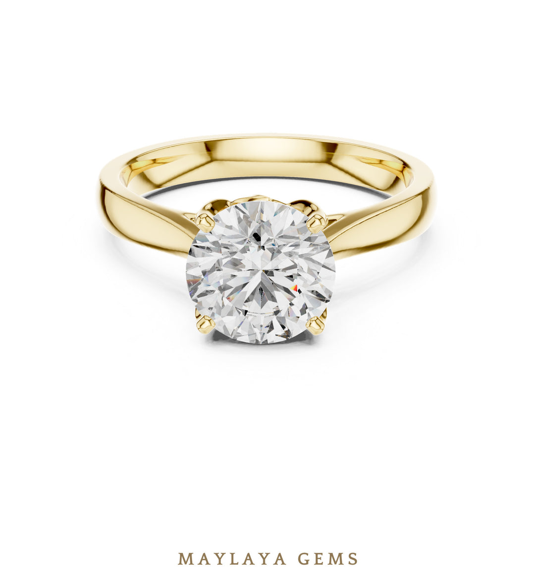 Maylaya Gems round cathedral solitaire lab-grown diamond ring in yellow gold