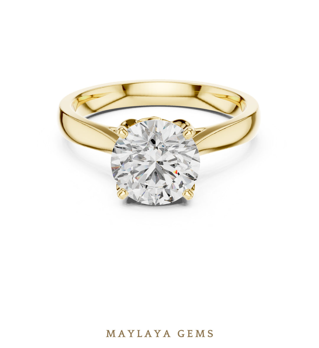 Maylaya Gems round cathedral solitaire lab-grown diamond ring in yellow gold