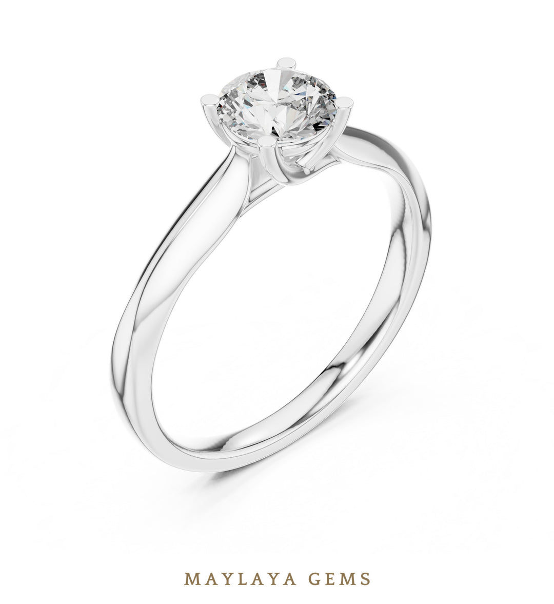 Maylaya Gems round classic solitaire lab-grown diamond ring in white gold