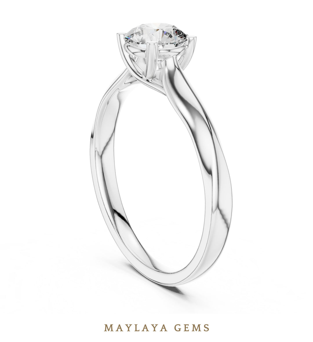 Maylaya Gems round classic solitaire lab-grown diamond ring in white gold