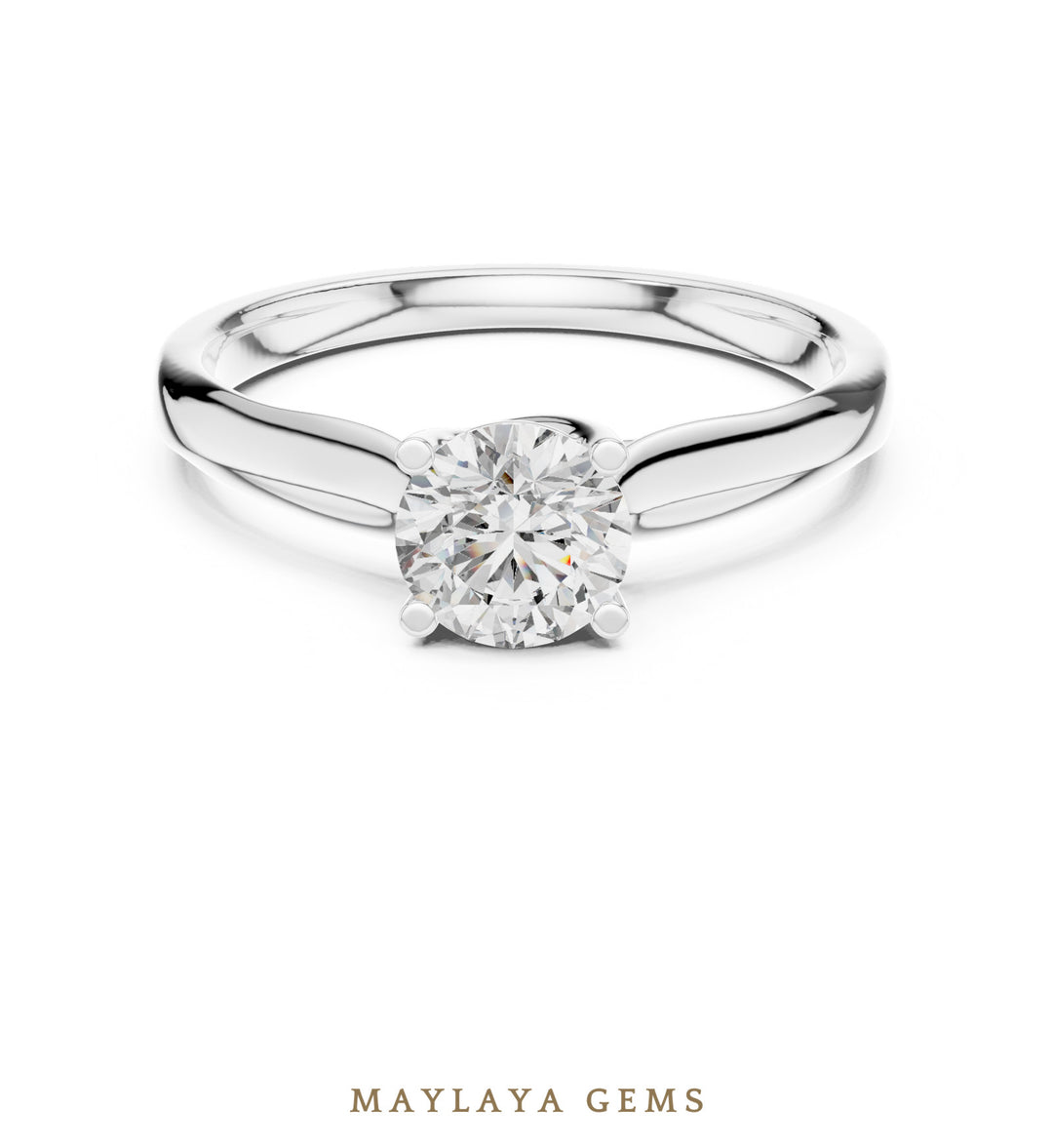 Maylaya Gems round classic solitaire lab-grown diamond ring in white gold