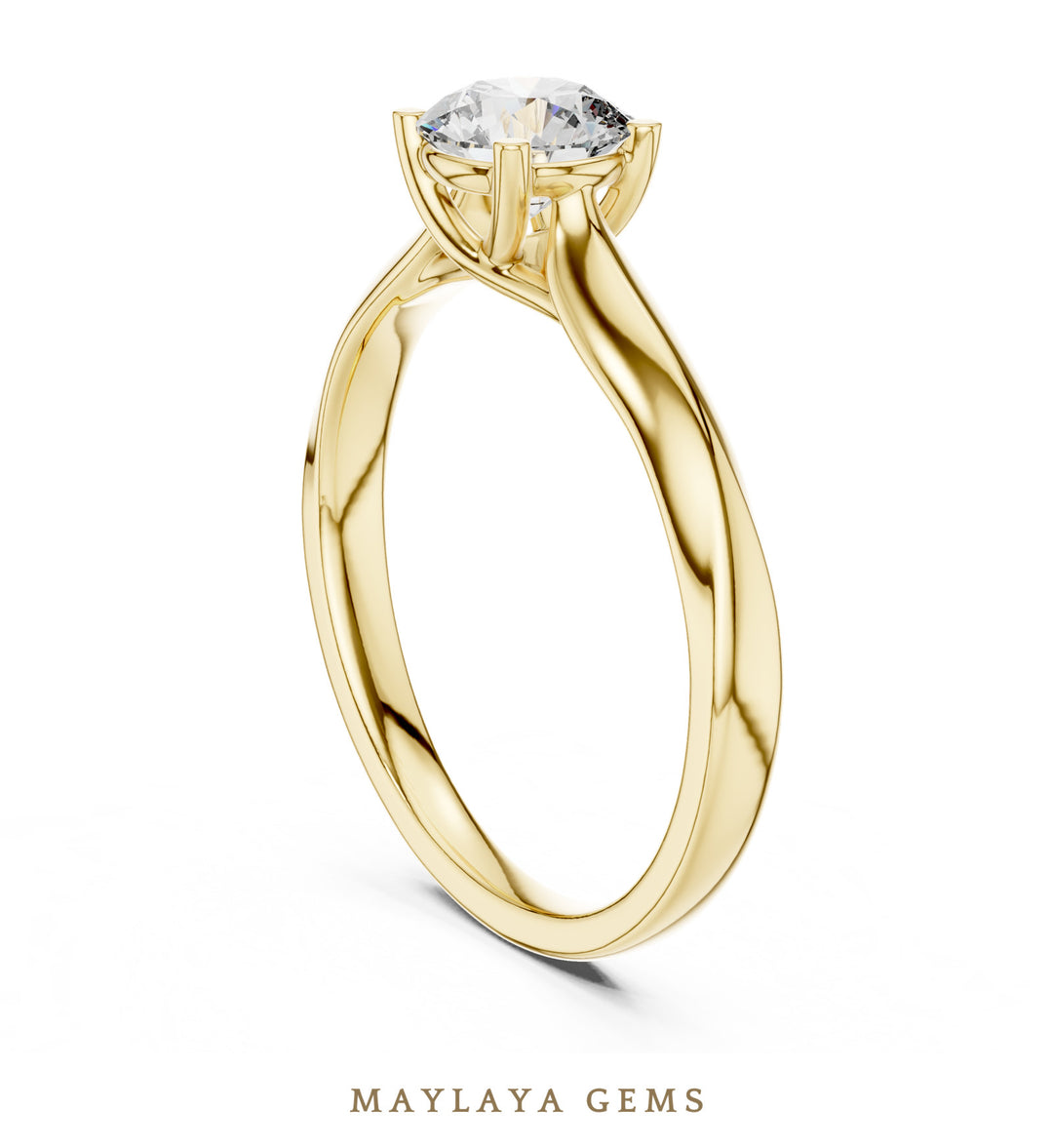 Maylaya Gems round classic solitaire lab-grown diamond ring in yellow gold