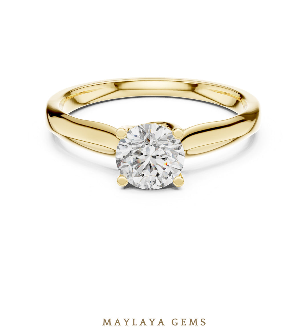 Maylaya Gems round classic solitaire lab-grown diamond ring in yellow gold