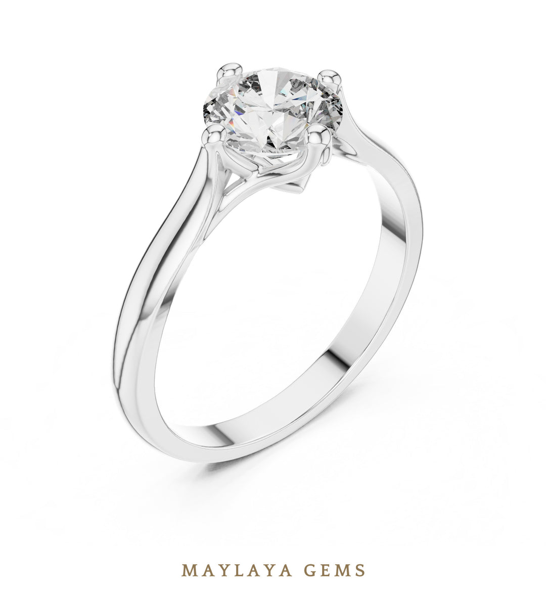 Maylaya Gems round open cathedral solitaire lab-grown diamond ring in white gold