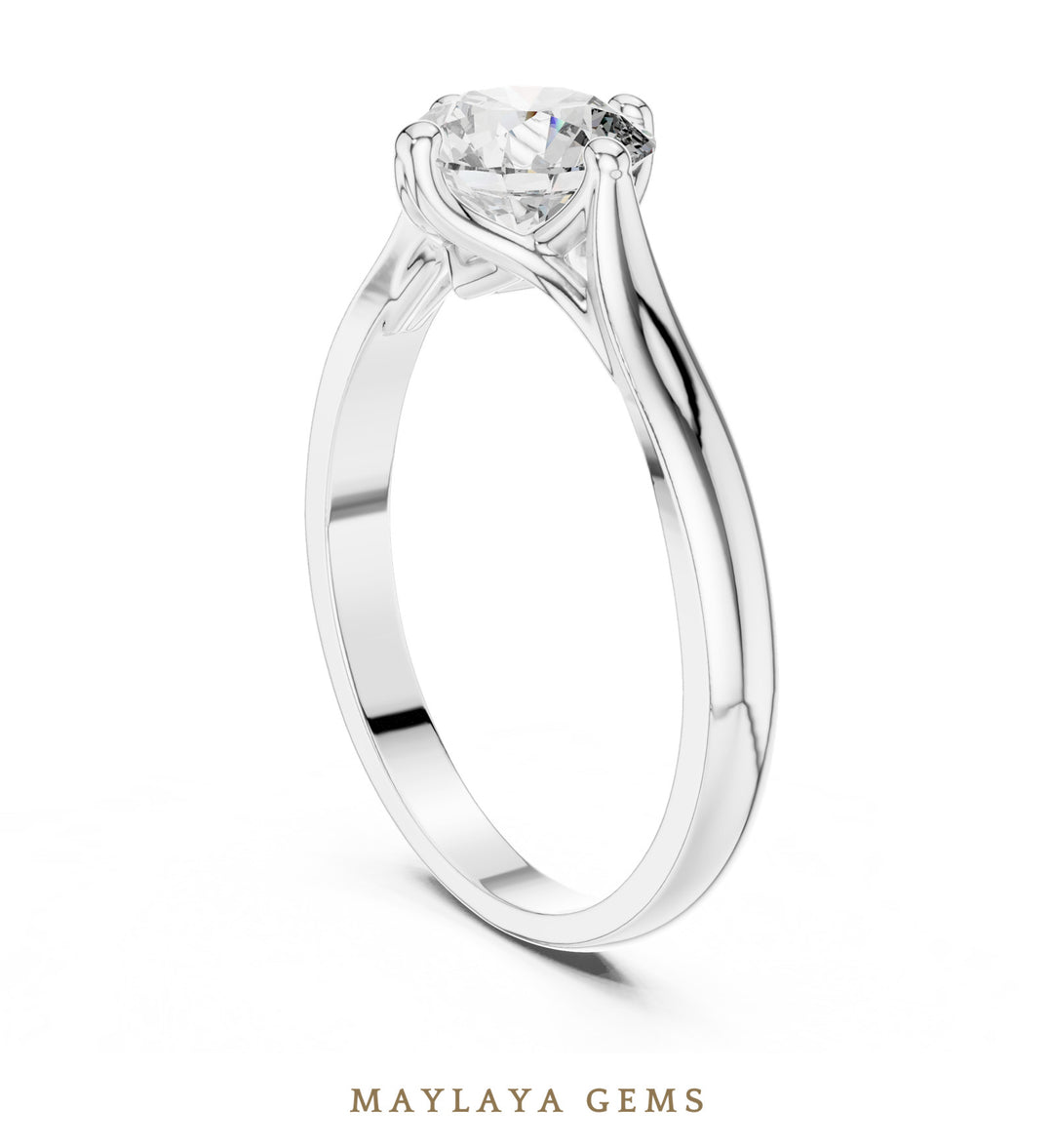 Maylaya Gems round open cathedral solitaire lab-grown diamond ring in white gold
