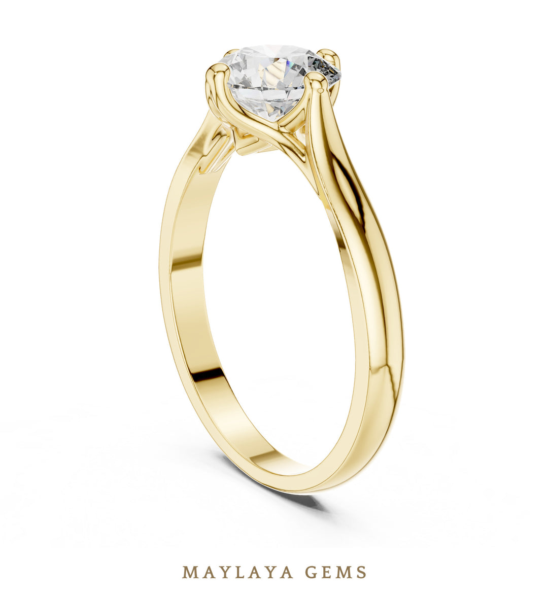 Maylaya Gems round open cathedral solitaire lab-grown diamond ring in yellow gold