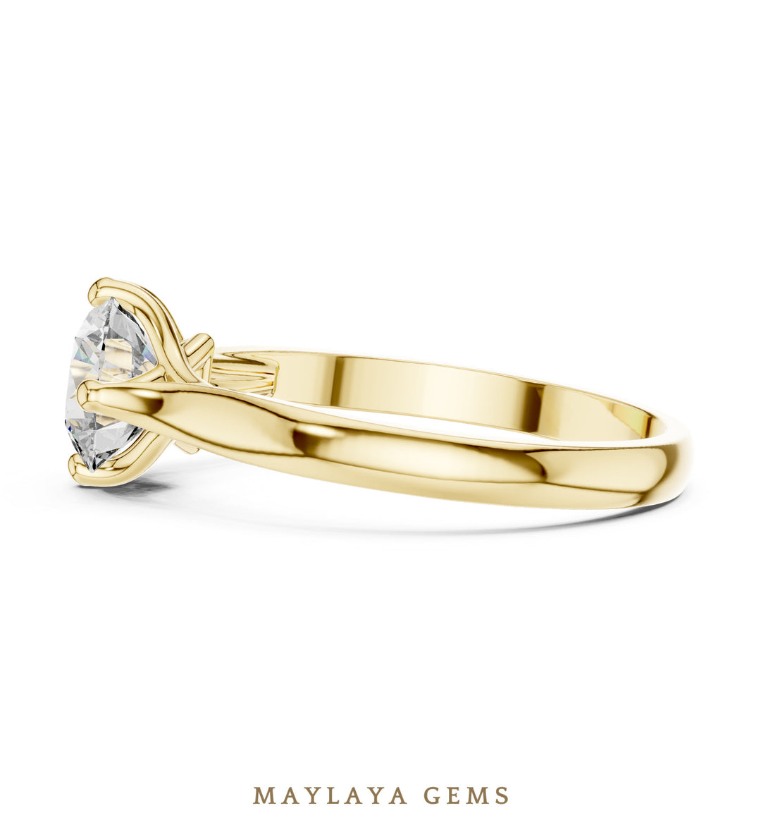 Maylaya Gems round open cathedral solitaire lab-grown diamond ring in yellow gold