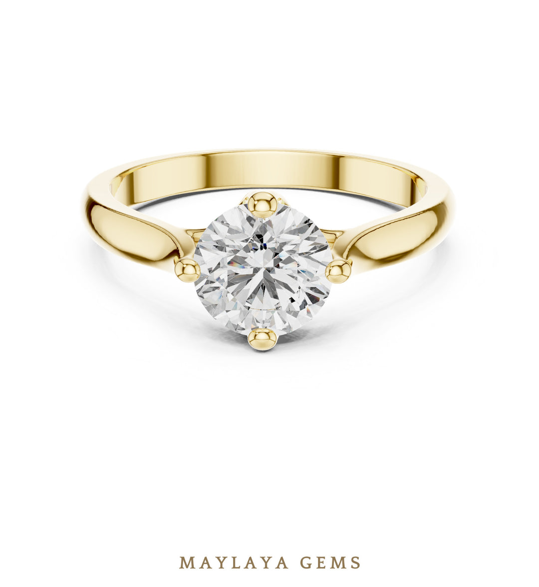 Maylaya Gems round open cathedral solitaire lab-grown diamond ring in yellow gold