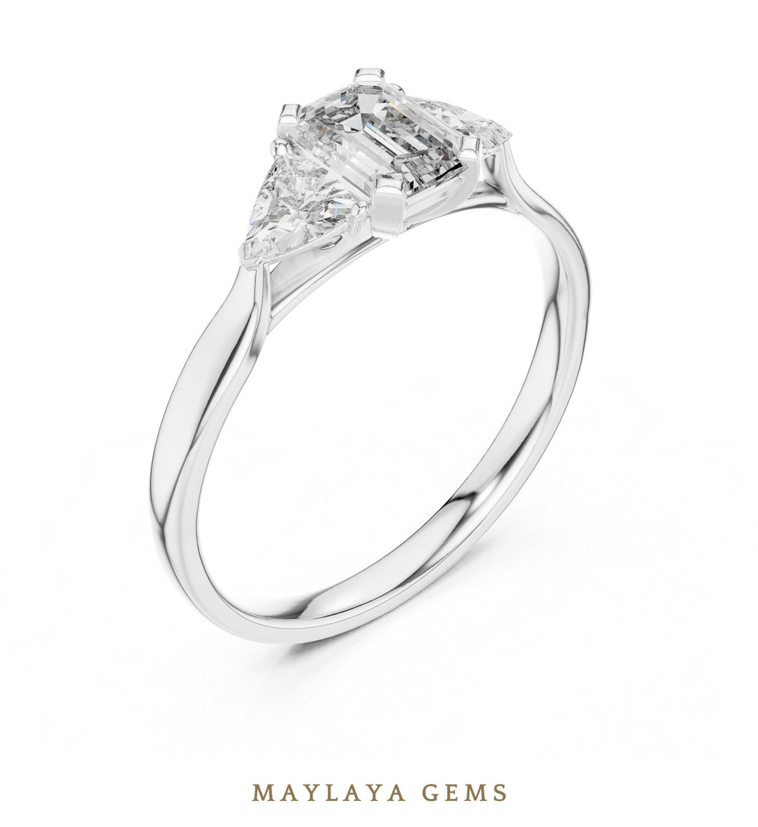 Maylaya Gems emerald trillion trilogy lab-grown diamond ring in white gold